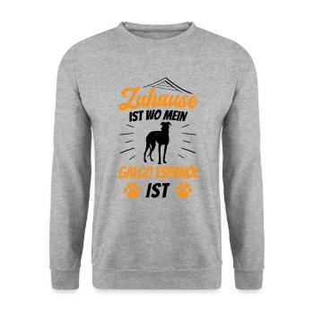 Zuhause ist wo mein Galgo ist Galgo Espanol - Unisex Pullover - Weißgrau meliert - Vorne - Alina (178cm) & Michal (187cm)
