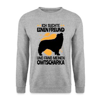 Fand meinen Owtscharka Kaukasischer Hund - Unisex Pullover - Weißgrau meliert - Vorne - Alina (178cm) & Michal (187cm)
