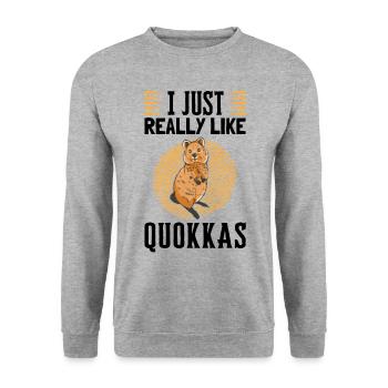 Ich mag Quokka australisches Beuteltier - Unisex Pullover - Weißgrau meliert - Vorne - Alina (178cm) & Michal (187cm)