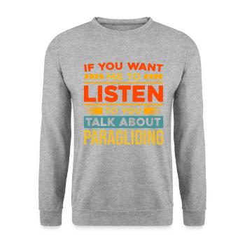 If You Want Me To Listen To You Talk About Paragli - Unisex Pullover - Weißgrau meliert - Vorne - Alina (178cm) & Michal (187cm)