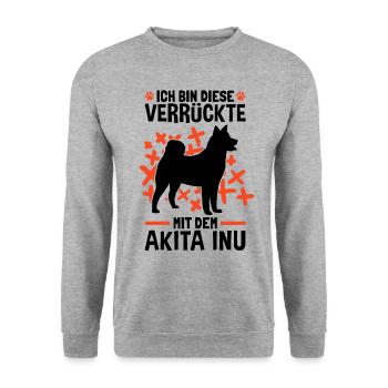 Verrückte mit dem Akita Inu japanischer Spitz - Unisex Pullover - Weißgrau meliert - Vorne - Alina (178cm) & Michal (187cm)