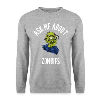 Ask Me About Zombies - Unisex Pullover - Weißgrau meliert - Vorne - Alina (178cm) & Michal (187cm)