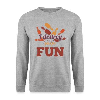Je détruis des quilles pour m’amuser en jouant aux quilles - Sweat-shirt Unisexe - gris chiné - Devant - Alina (178cm) & Michal (187cm)