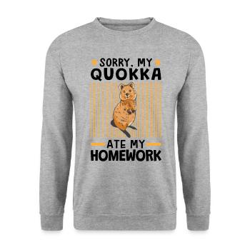 Quokka hat meine Hausaufgaben gefressen - Unisex Pullover - Weißgrau meliert - Vorne - Alina (178cm) & Michal (187cm)