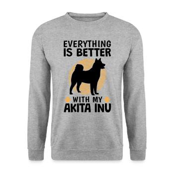 Tout va mieux avec Akita Inu Spitz japonais - Sweat-shirt Unisexe - gris chiné - Devant - Alina (178cm) & Michal (187cm)