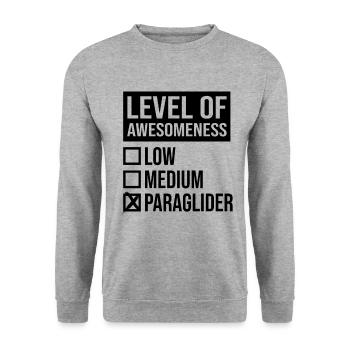 Level Of Awesomeness Low Medium Paraglider Paragli - Unisex Pullover - Weißgrau meliert - Vorne - Alina (178cm) & Michal (187cm)