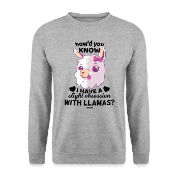 Lama Alpaka Mädchen Schleife im Haar - Unisex Pullover - Weißgrau meliert - Vorne - Alina (178cm) & Michal (187cm)