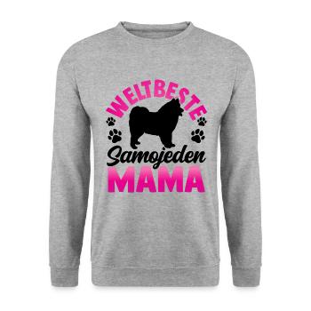 Weltbeste Samojede Mama Samojedenspitz - Unisex Pullover - Weißgrau meliert - Vorne - Alina (178cm) & Michal (187cm)