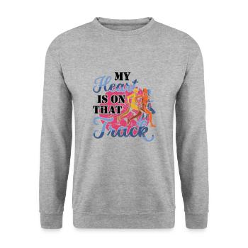 Mein Herz Ist Auf Dieser Strecke Läufer - Unisex Pullover - Weißgrau meliert - Vorne - Alina (178cm) & Michal (187cm)