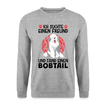 Bobtail Freund gesucht Altenglischer Bobtail - Unisex Pullover - Weißgrau meliert - Vorne - Alina (178cm) & Michal (187cm)