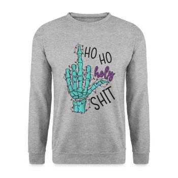 Ho Ho Holy Shit - Lustiger Weihnachtsspruch - Unisex Pullover - Weißgrau meliert - Vorne - Alina (178cm) & Michal (187cm)