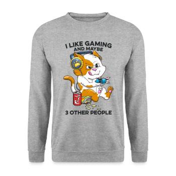 Funny Cat Gaming I Like Gaming and Maybe 3 People - Unisex Sweatshirt - salt & pepper - Front - Alina (178cm) & Michal (187cm)