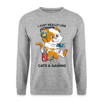 Kawaii Cats and Gaming Funny Cat Lover Gaming - Unisex Sweatshirt - salt & pepper - Front - Alina (178cm) & Michal (187cm)