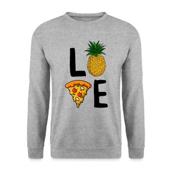 Lustige Ananas Pizza Liebhaber süße Liebe Hawaiian - Unisex Pullover - Weißgrau meliert - Vorne - Alina (178cm) & Michal (187cm)