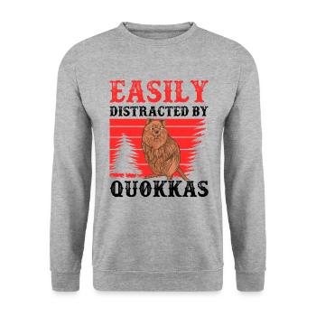 Abgelenkt durch Quokkas Beuteltier Quokka - Unisex Pullover - Weißgrau meliert - Vorne - Alina (178cm) & Michal (187cm)