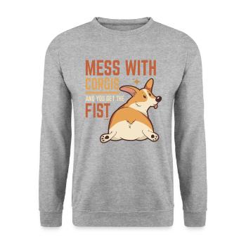 don't mess with corgis - Unisex Sweatshirt - salt & pepper - Front - Alina (178cm) & Michal (187cm)
