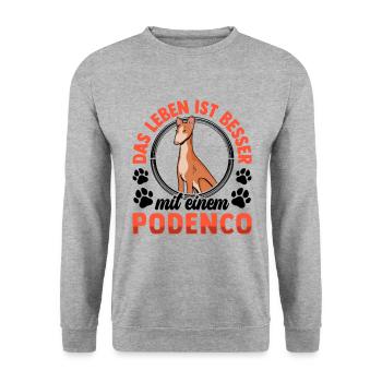 Leben mit Podenco spanischer Podenco - Unisex Pullover - Weißgrau meliert - Vorne - Alina (178cm) & Michal (187cm)
