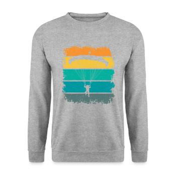 Retro Graphic Paragliding Paraglider Parachute Sky - Unisex Pullover - Weißgrau meliert - Vorne - Alina (178cm) & Michal (187cm)