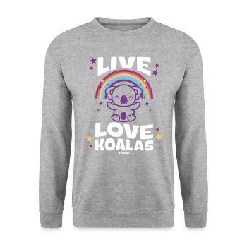 Baby Geschenkidee mit Regenbogen und Koala - Unisex Pullover - Weißgrau meliert - Vorne - Alina (178cm) & Michal (187cm)