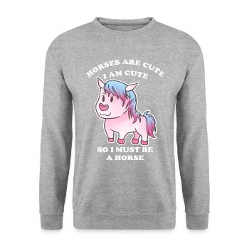 Pferde sind niedlich ich bin niedlich also bin ich - Unisex Pullover - Weißgrau meliert - Vorne - Alina (178cm) & Michal (187cm)