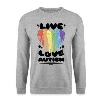 Autismus Liebe Herz Regenbogen - Unisex Pullover - Weißgrau meliert - Vorne - Alina (178cm) & Michal (187cm)
