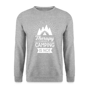 Camping Therapy Forest Recreation Saying - Unisex Sweatshirt - salt & pepper - Front - Alina (178cm) & Michal (187cm)