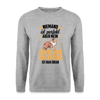 Shetland Sheepdog ist perfekt britischer Sheepdog - Unisex Pullover - Weißgrau meliert - Vorne - Alina (178cm) & Michal (187cm)