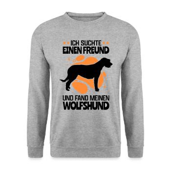 Fand meinen Irischer Wolfshund Irish Wolfhound - Unisex Pullover - Weißgrau meliert - Vorne - Alina (178cm) & Michal (187cm)