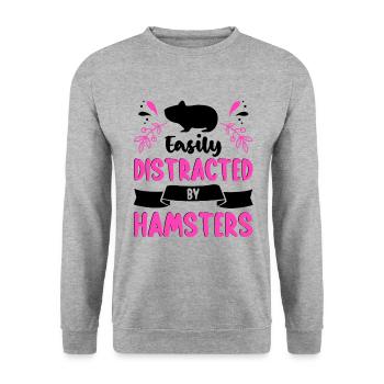 Easily Distracted By Hamsters Animal Lover Hamster - Unisex Pullover - Weißgrau meliert - Vorne - Alina (178cm) & Michal (187cm)
