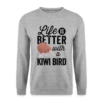 Alles besser mit Kiwi Vogel Neuseeland Kiwi - Unisex Pullover - Weißgrau meliert - Vorne - Alina (178cm) & Michal (187cm)
