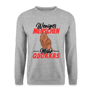 Weniger Menschen mehr Quokkas Quokka - Unisex Pullover - Weißgrau meliert - Vorne - Alina (178cm) & Michal (187cm)
