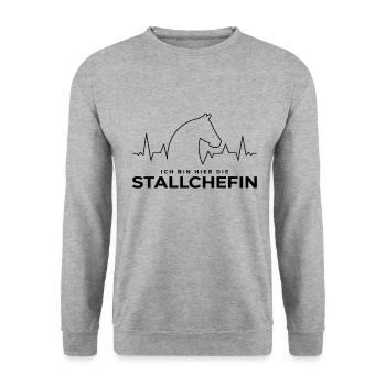 Stallchefin Pferd Pferde Pferdeliebhaberin Pferdes - Unisex Pullover - Weißgrau meliert - Vorne - Alina (178cm) & Michal (187cm)