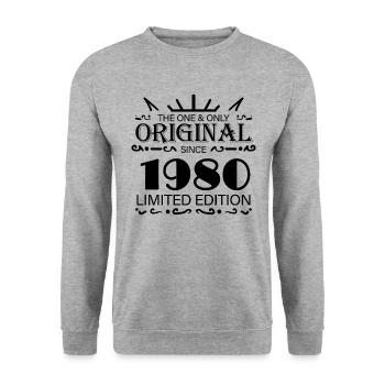 1980 - Année de construction 1980 - Né en 1980 - Sweat-shirt Unisexe - gris chiné - Devant - Alina (178cm) & Michal (187cm)