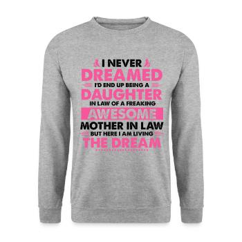 Lustige Schwiegertochter Geburtstagsgeschenke von Step - Unisex Pullover - Weißgrau meliert - Vorne - Alina (178cm) & Michal (187cm)