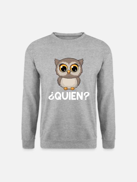 Quien? Who? Owl Funny Spanish Teacher - Unisex Pullover - Weißgrau meliert