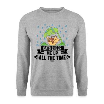 Wolle Stricken Katze Haustier - Unisex Pullover - Weißgrau meliert - Vorne - Alina (178cm) & Michal (187cm)