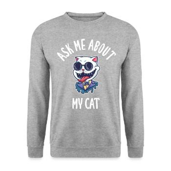 Ask Me About My Cat - Unisex Pullover - Weißgrau meliert - Vorne - Alina (178cm) & Michal (187cm)