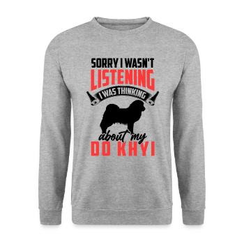 An Do Khyi gedacht Tibetmastiff Tibetdogge - Unisex Pullover - Weißgrau meliert - Vorne - Alina (178cm) & Michal (187cm)