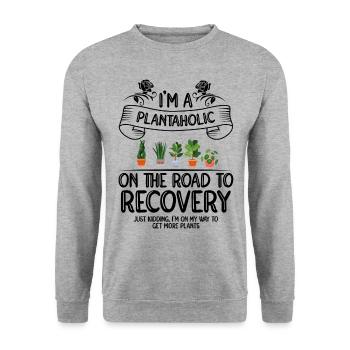 Im A Plantaholic On The Road To Recovery Just Kidd - Unisex Pullover - Weißgrau meliert - Vorne - Alina (178cm) & Michal (187cm)