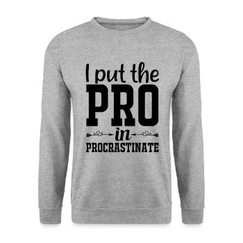 I Put The Pro In Procrastinate - Funny Saying - Unisex Sweatshirt - salt & pepper - Front - Alina (178cm) & Michal (187cm)