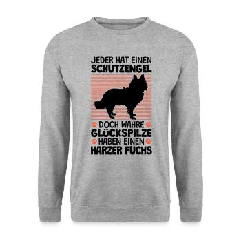 Harzer Fuchs ist mein Schutzengel Hütehund - Unisex Pullover - Weißgrau meliert - Vorne - Alina (178cm) & Michal (187cm)