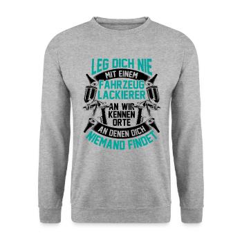 Nicht mit Fahrzeuglackierer anlegen Autolackierer - Unisex Pullover - Weißgrau meliert - Vorne - Alina (178cm) & Michal (187cm)