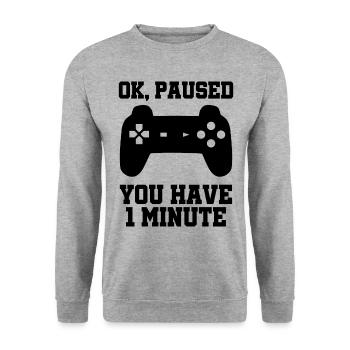 Ok Paused You Have One Minute Gaming Controller Ga - Unisex Pullover - Weißgrau meliert - Vorne - Alina (178cm) & Michal (187cm)
