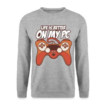Life Is Better On My Pc Gaming Gamer Video Game Pl - Unisex Pullover - Weißgrau meliert - Vorne - Alina (178cm) & Michal (187cm)