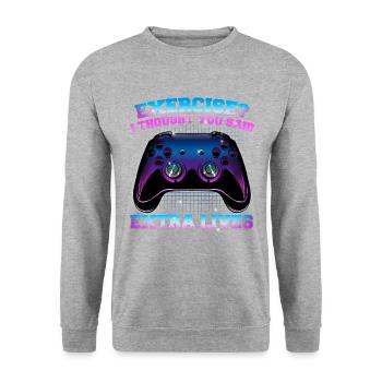 Exercise I Thought You Said Extra Lives Gaming Gam - Unisex Pullover - Weißgrau meliert - Vorne - Alina (178cm) & Michal (187cm)