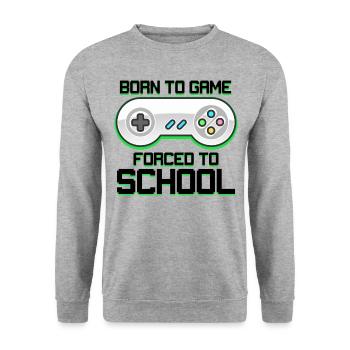 Born To Game Forced To School Gaming Video Game Pl - Unisex Pullover - Weißgrau meliert - Vorne - Alina (178cm) & Michal (187cm)