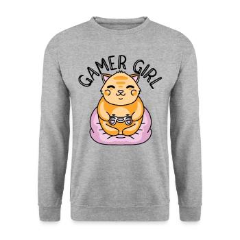 Gamer Girl Gaming Video Game Player Nerd Geek Game - Unisex Pullover - Weißgrau meliert - Vorne - Alina (178cm) & Michal (187cm)