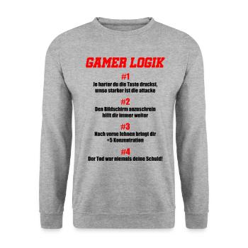 Gamer Logik Videospieler Gamer Gaming Zocken Zocke - Unisex Pullover - Weißgrau meliert - Vorne - Alina (178cm) & Michal (187cm)