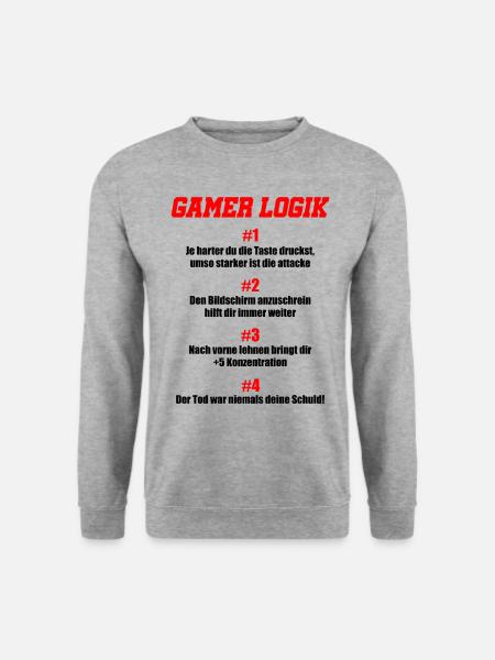 Gamer Logik Videospieler Gamer Gaming Zocken Zocke - Unisex Pullover - Weißgrau meliert