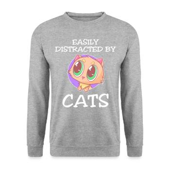 Easily Distracted By Cats - Unisex Pullover - Weißgrau meliert - Vorne - Alina (178cm) & Michal (187cm)